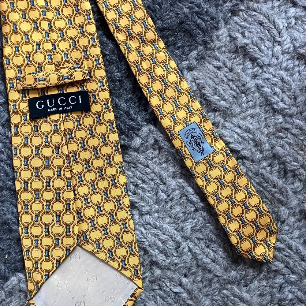 Gucci Silk Tie Yellow Vintage Wide